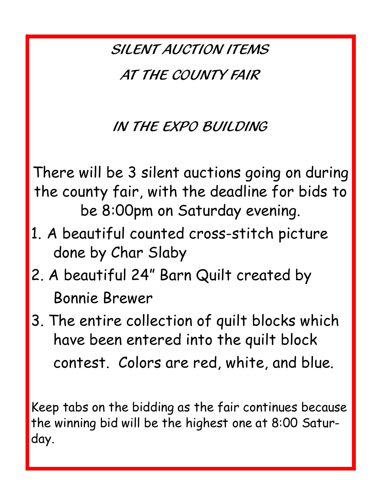 Silent Auction notice for newsletters